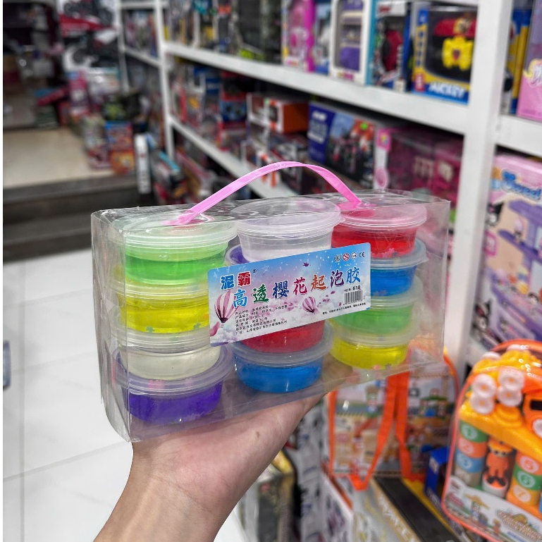 Set 12 hộp slime nhiều màu.