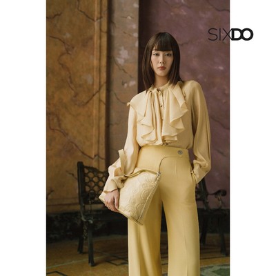 Áo sơ mi dài tay phối bèo SIXDO (Dark Beige Organza Shirt)