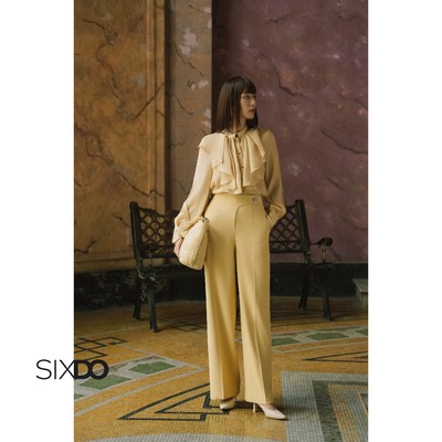 Quần công sở nữ dáng suông màu vàng SIXDO (Yellow Woven Loose Pants)