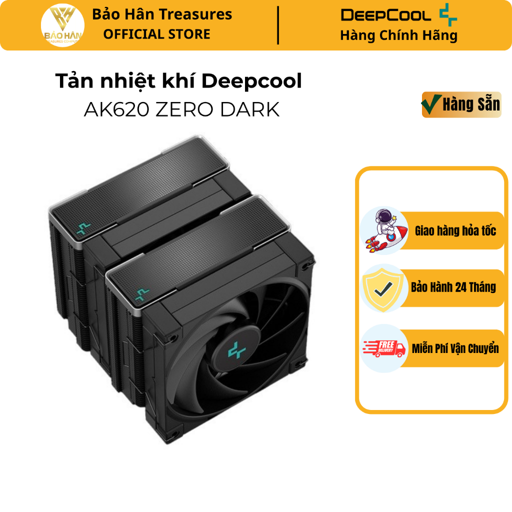 Tản nhiệt khí Deepcool AK620 ZERO DARK Dual Tower (Full Black) - Hàng Chính Hãng