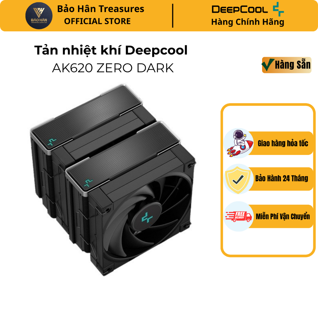 Tản nhiệt khí Deepcool AK620 ZERO DARK Dual Tower - Full Black - Hàng Chính Hãng