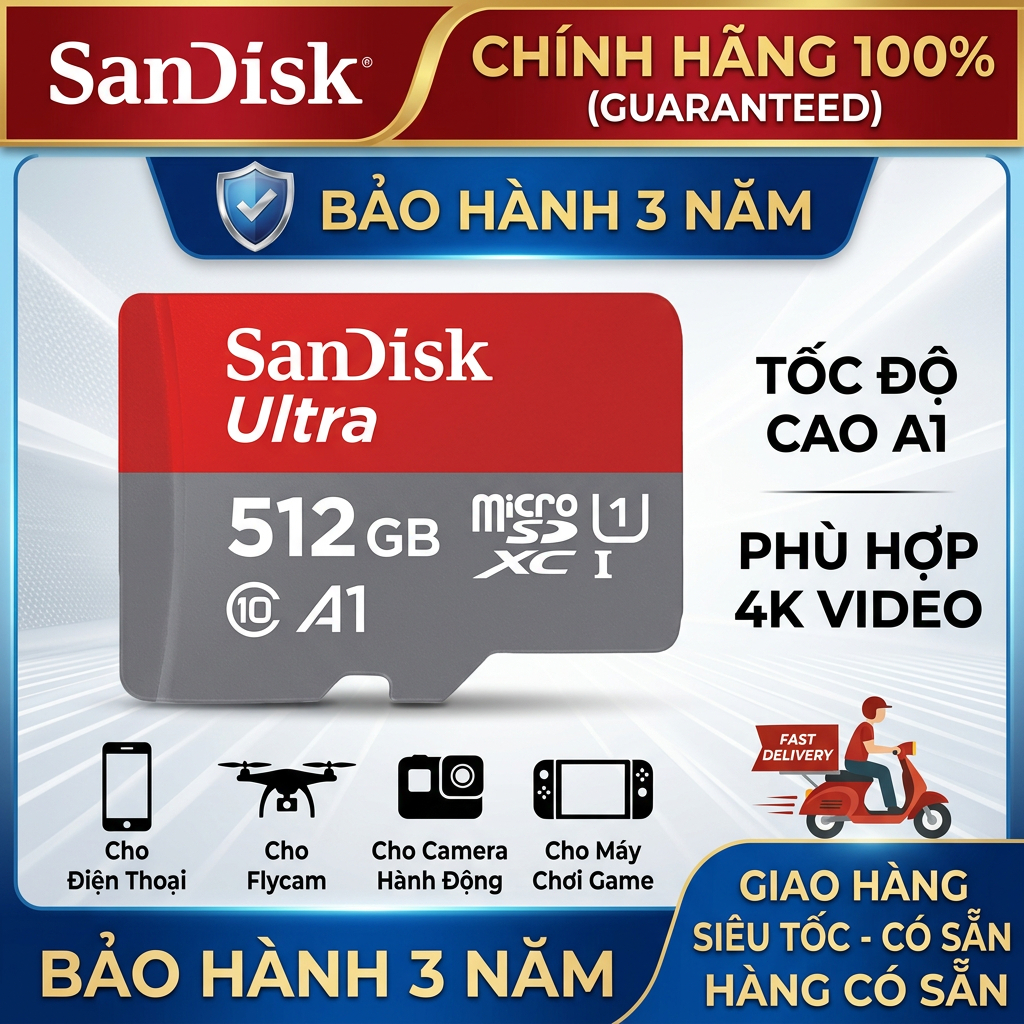 Thẻ nhớ SanDisk Ultra microSDXC 32GB/ 64GB / 128GB / 256GB / 512GB Ultra A1 C10 U1 UHS-I 150MB/s Bảo hành 10 năm