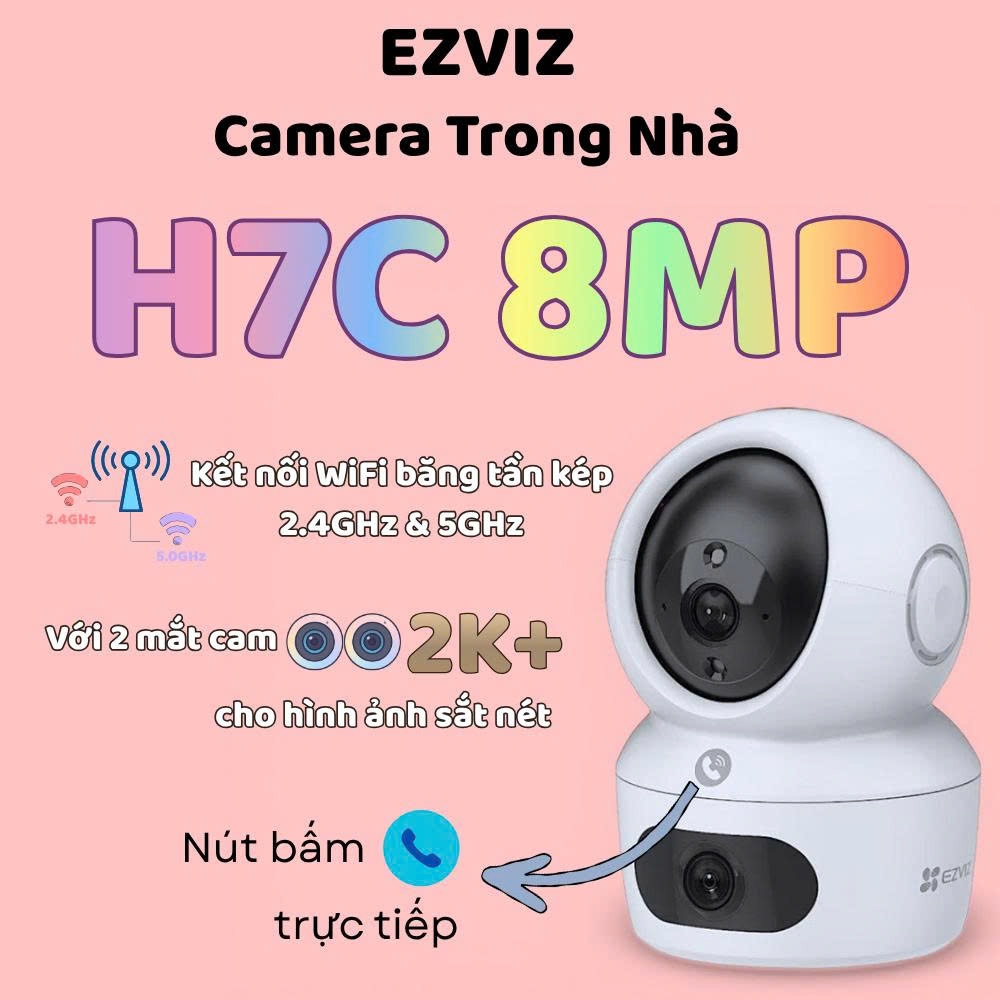 Camera WiFi EZVIZ H7C 8MP quay quét 360 độ, AI thông minh, đàm thoại 2 chiều, ghi hình siêu nét