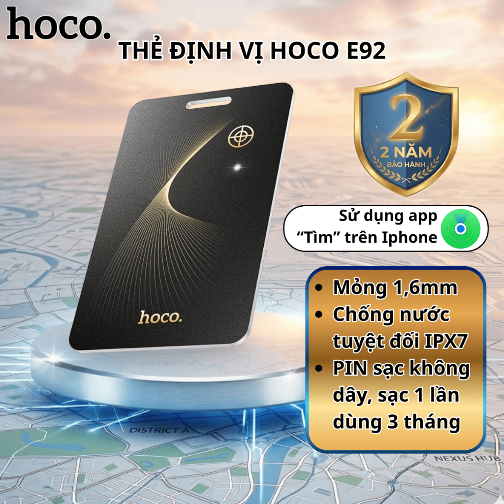 Thẻ định vị thông minh Hoco E92, tag định vị toàn cầu siêu mỏng định vị ví tiền xe máy thú cưng