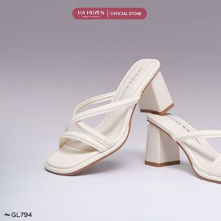 Guốc, dép cao gót nữ HÀ HUYỀN da lì quai mảnh chéo gót vuông 7cm - GL794
