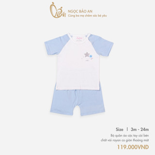 M&B (3-24M) Bộ quần áo ngắn cài vai sơ sinh chất vải rayon co giãn 4 chiều, mềm mịn thoáng mát cho bé từ 5kg7 - 13kg6