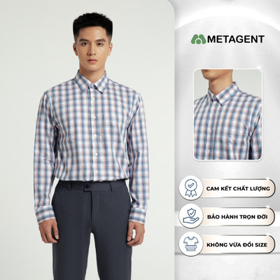 Áo sơ mi nam kẻ vuông dáng Regular Fit Metagent MS 17E3529