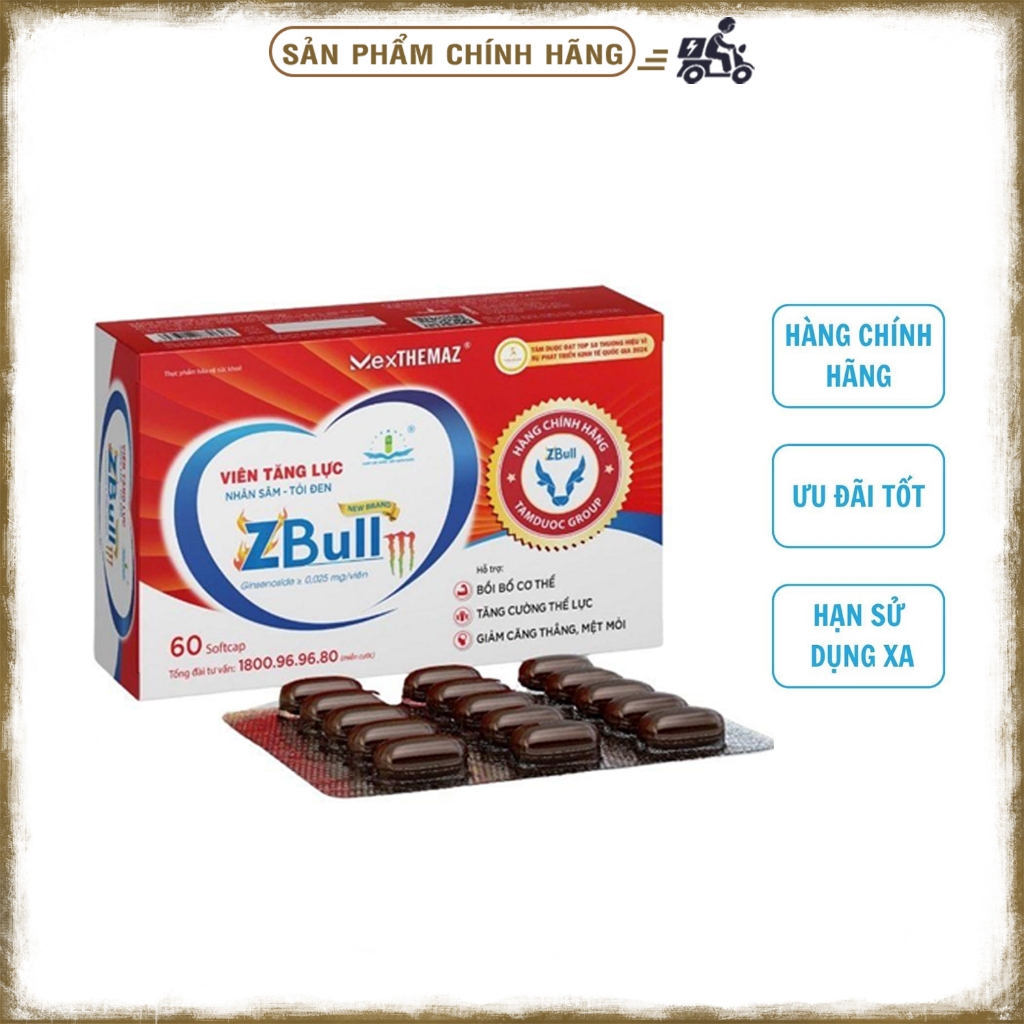 Viên Tăng Lực Nhân Sâm Tỏi Đen Zbull New Brand M