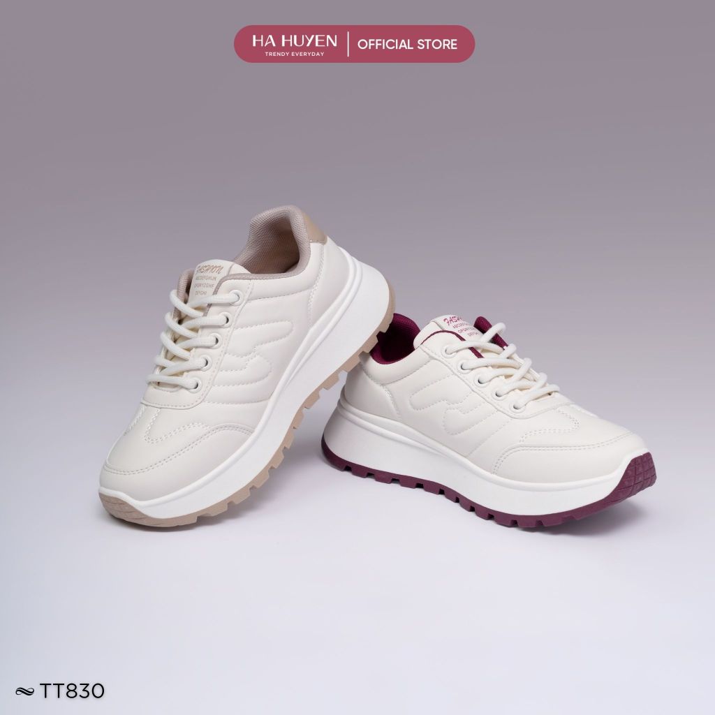 Giày thể thao Sneaker nữ HÀ HUYỀN da lì dây buộc hông chữ N độn đế 4cm - TT830