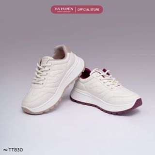 Giày thể thao Sneaker nữ HÀ HUYỀN da lì dây buộc hông chữ N độn đế 4cm - TT830