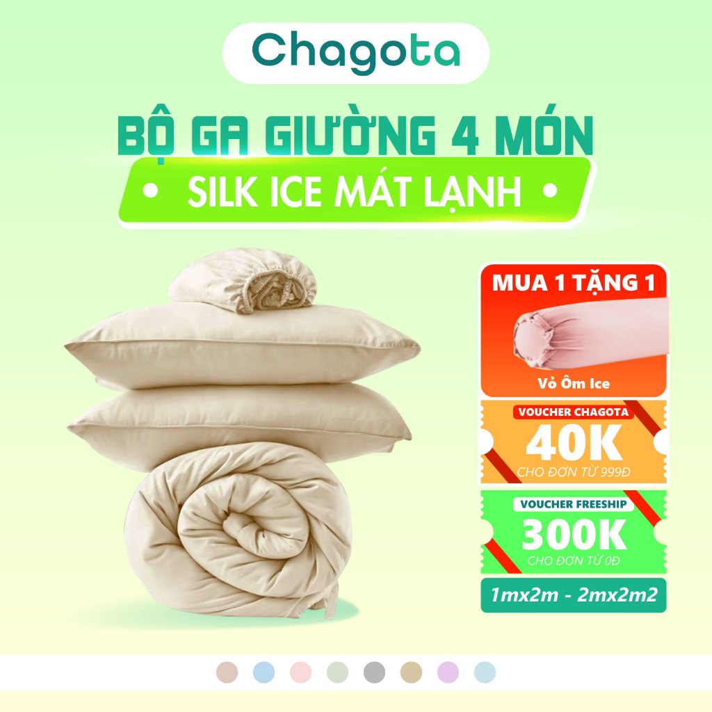 Bộ 4 Món Chăn Ga Gối Lụa Silk Ice Chagota Bedding, Công Nghệ Dệt Cao Cấp, Tạo cảm Giác Dễ Chịu, Size