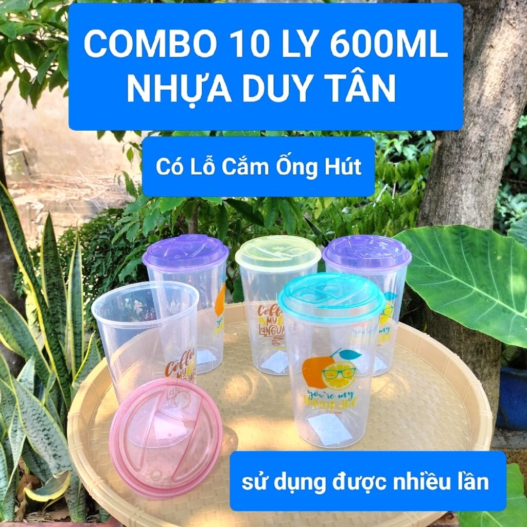 Combo 10 Ly Nhựa Duy Tân 600ml Có Nắp Ly Nhựa Trong Duy Tân Ly Uống Nước