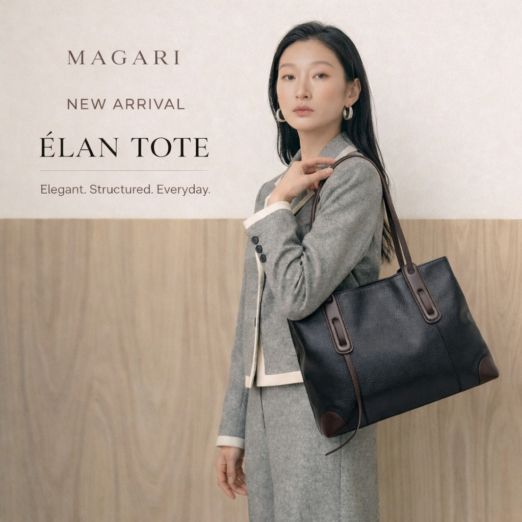 Magari ÉLAN Tote Bag – Túi Xách Nữ Công Sở Da Bê Cao Cấp, Túi Tote Đựng Laptop Form Đứng