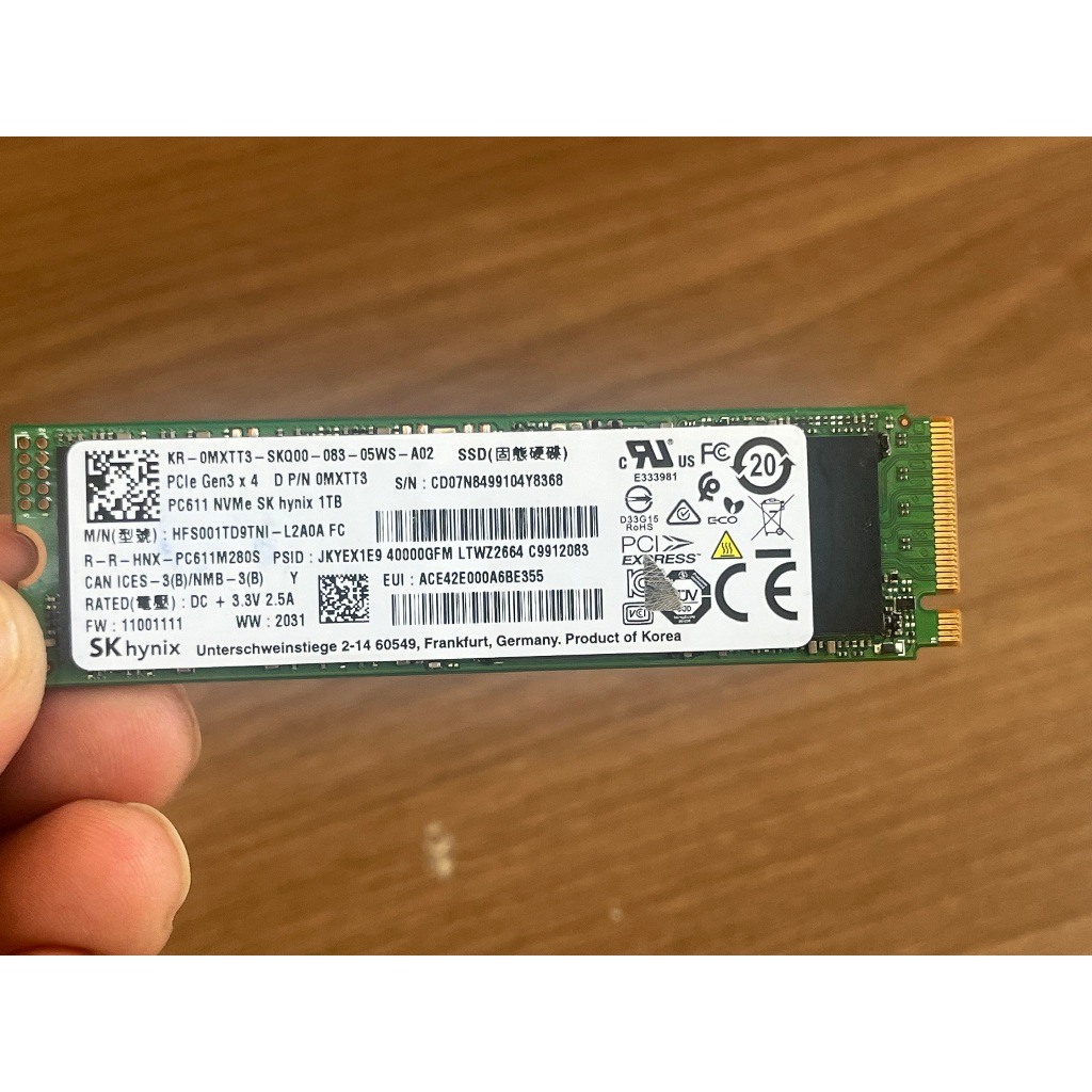 Ổ Cứng SSD SK Hynix PC611 NVMe 1000GB PCIe Gen3 x4 ( SK 99% ) hàng cũ zin theo máy chính hãng