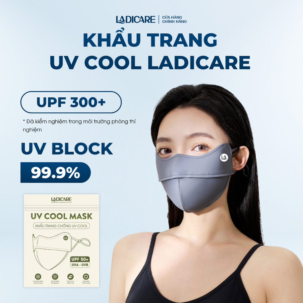 Khẩu trang chống tia UV COOL LADICARE lụa băng mềm mại, thoáng mát, chống nắng toàn diện UPF50+