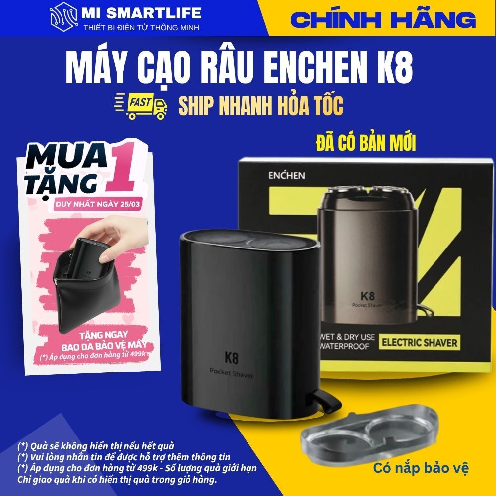 Máy cạo râu Enchen K8 đầu cạo 2D chống nước, 18 lưỡi dao tự mài [Enchen Mini 6/ Enchen Z4/ Enchen K8