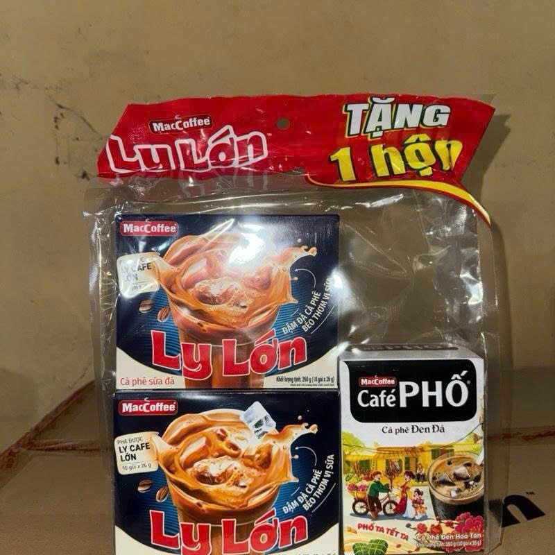 MacCoffee 2 Hộp Cà Phê Phố Sữa Đá Ly Lớn Tặng 1 Hộp Cà Phê Phố Đen MacCoffee Ly Lớn