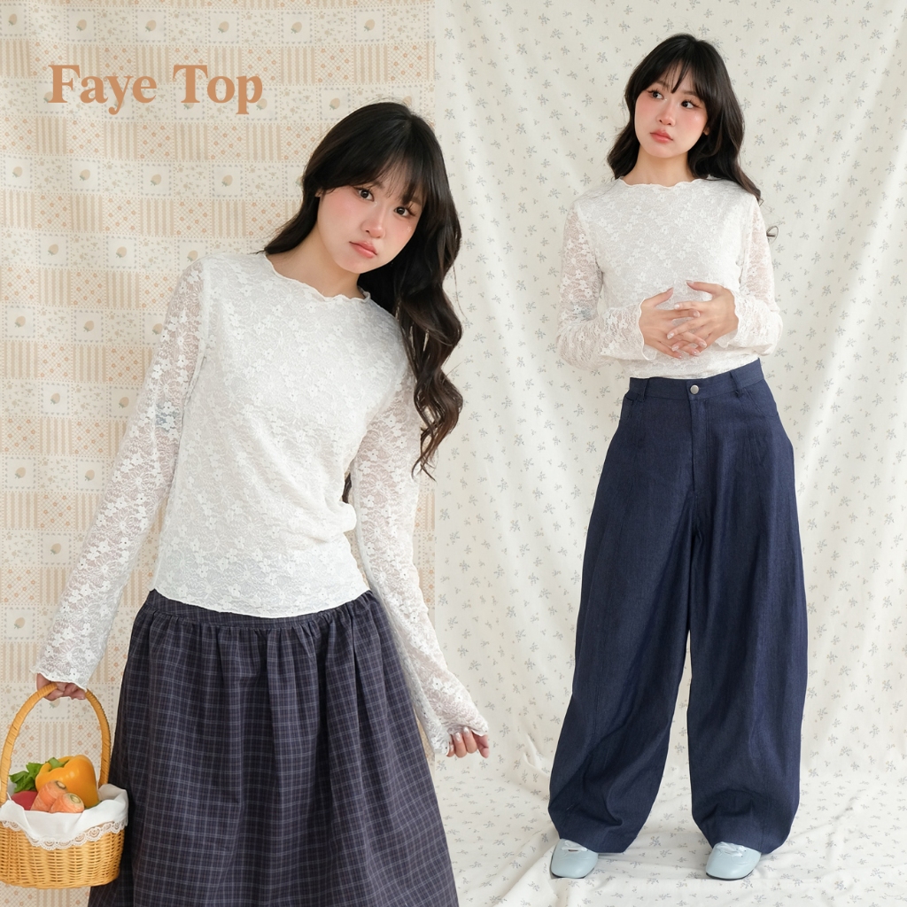 BLEUBIRD Áo ren dài tay Faye Top