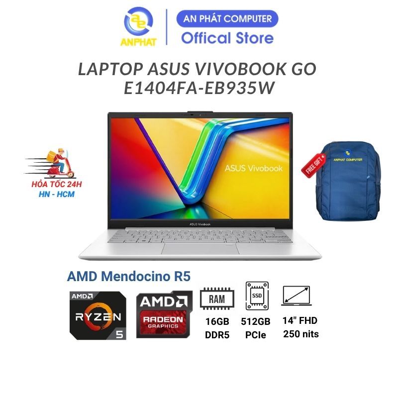 Laptop ASUS Vivobook Go 14 E1404FA-EB935W (AMD Mendocino R5 |  14.0-inch FHD | 16GB | 512GB | Win11)