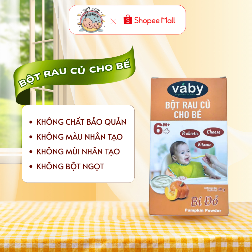 Bột Nêm Rau Củ Vị BÍ ĐỎ Vaby vegetable for baby 9 Nghĩa Cho Bé Ăn Dặm Từ 6 Tháng (Hộp 6 gói x8gr)