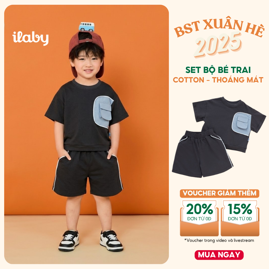 [ILABY 10-35kg] Bộ quần áo bé trai ILABY phối túi hộp năng động chất thun co giãn 4 chiều [3412]