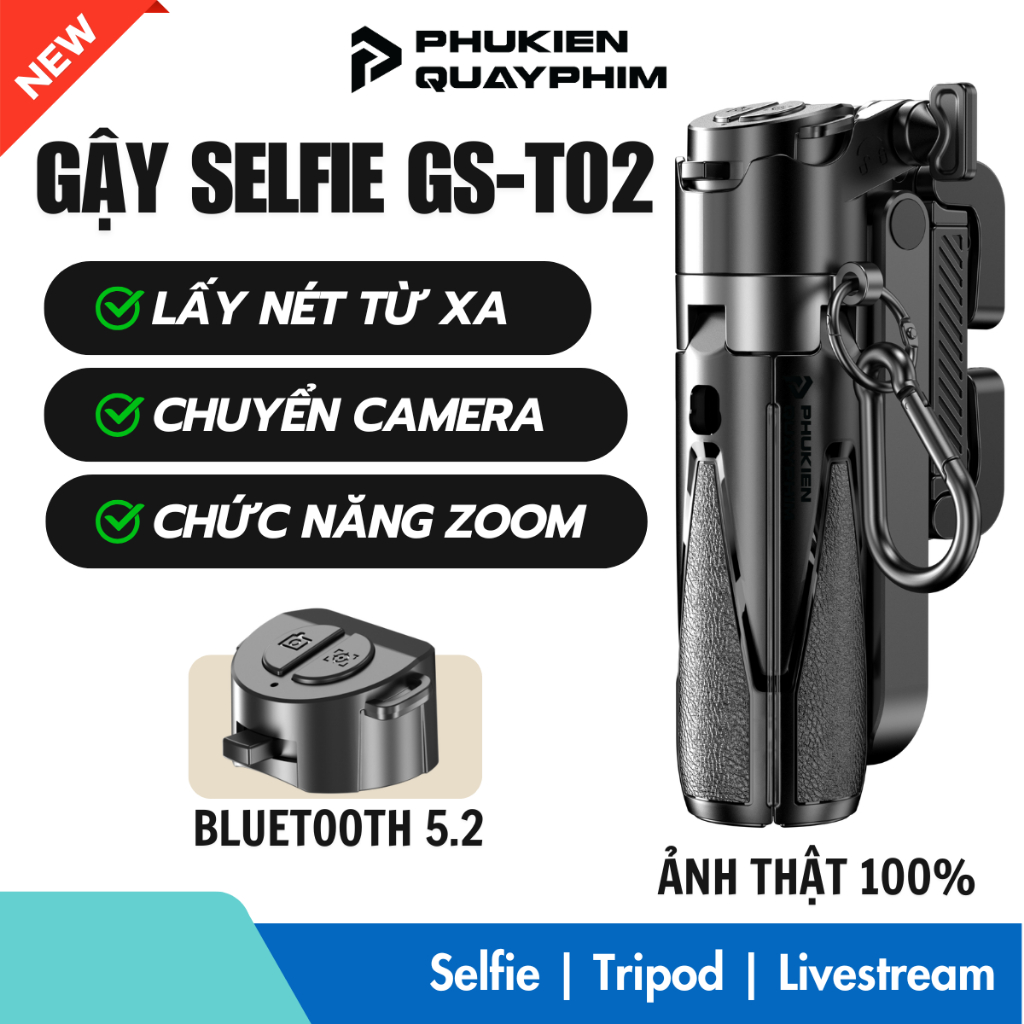 Gậy Selfie Tripod Mini P15T 3in1 Bluetooth 5.2, Zoom Từ Xa, Lật Cam, Tay Cầm Quay Phim iOS Android