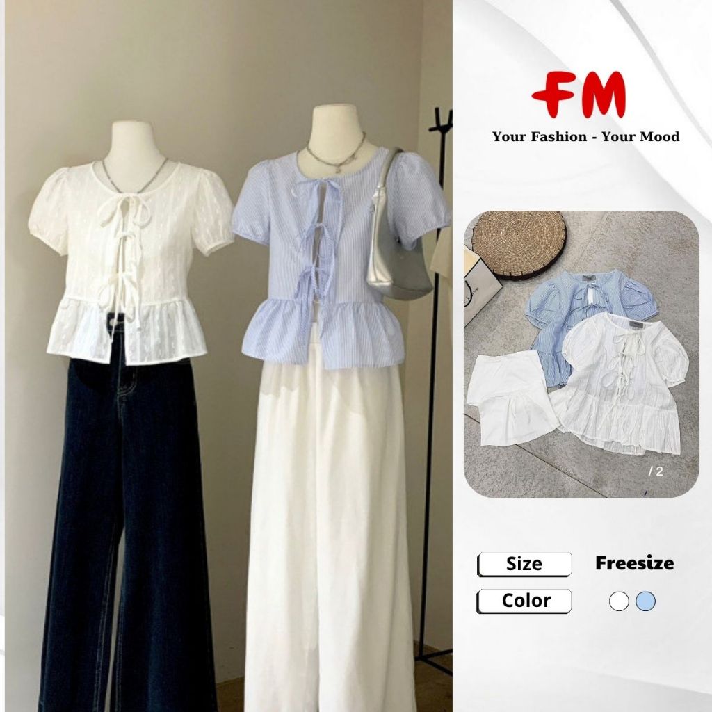 Áo Kiểu Nữ Tay Ngắn FMSTYLE – Buộc Nơ Kèm Áo Quây Dễ Thương Phong Cách Hàn Quốc 26030489