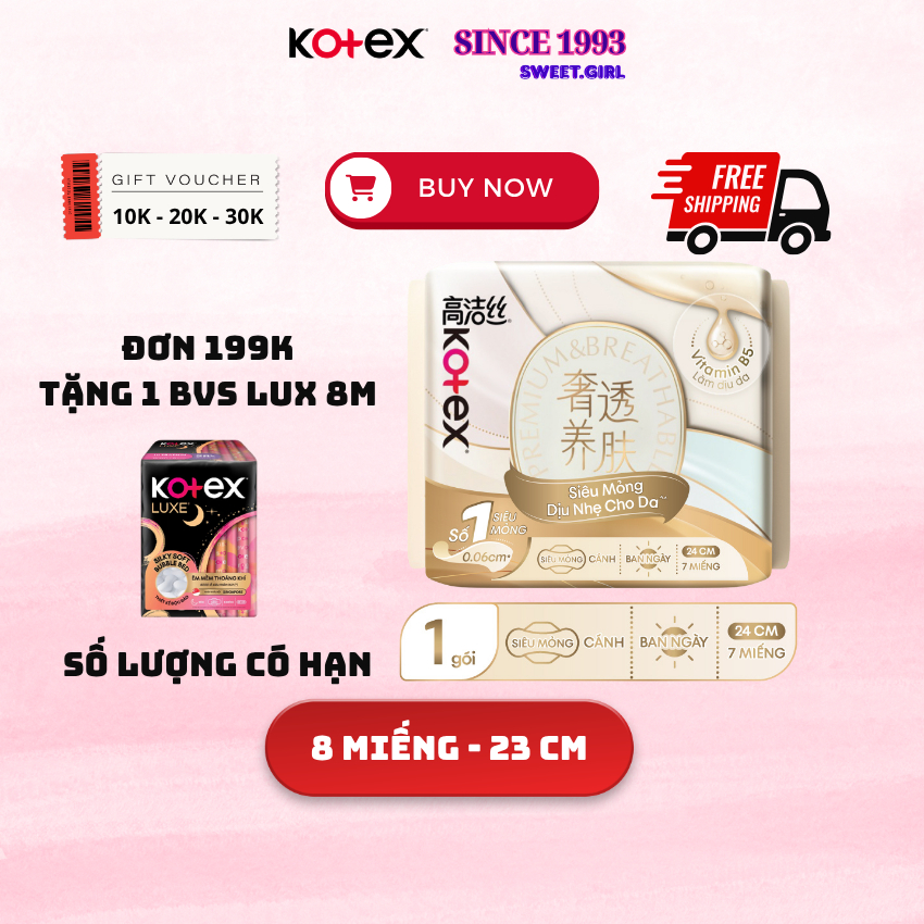 Băng Vệ Sinh Kotex Nhập Khẩu Cicada Siêu Mỏng Cánh 24cm 7 miếng
