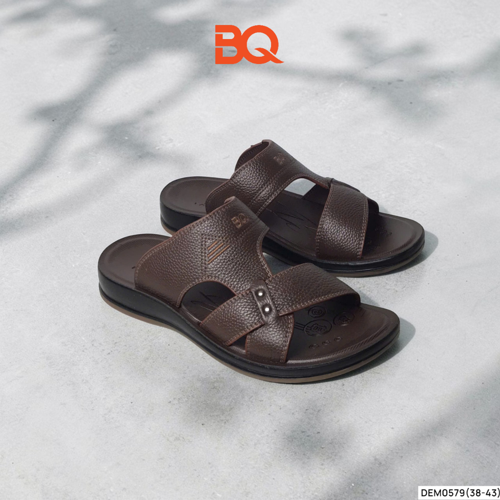 BQ | Dép nam size 38-43 Dép lê da bò cao cấp bản quai nối chắc chắn đế cao su êm chân DEM0579