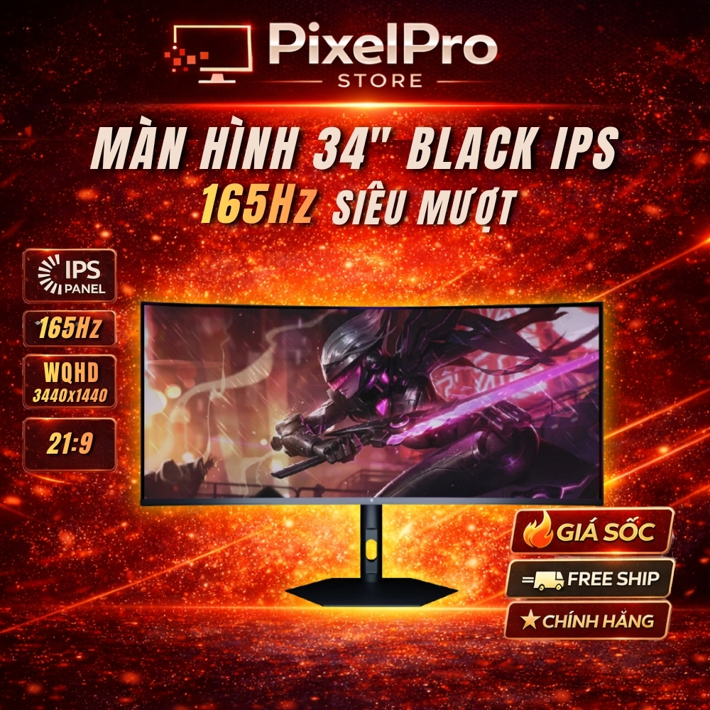 Màn Hình 34 inch Cong WQHD 4K 165Hz Black IPS – 3440×1440, Freesync, HDR400, Gaming & Đồ Họa