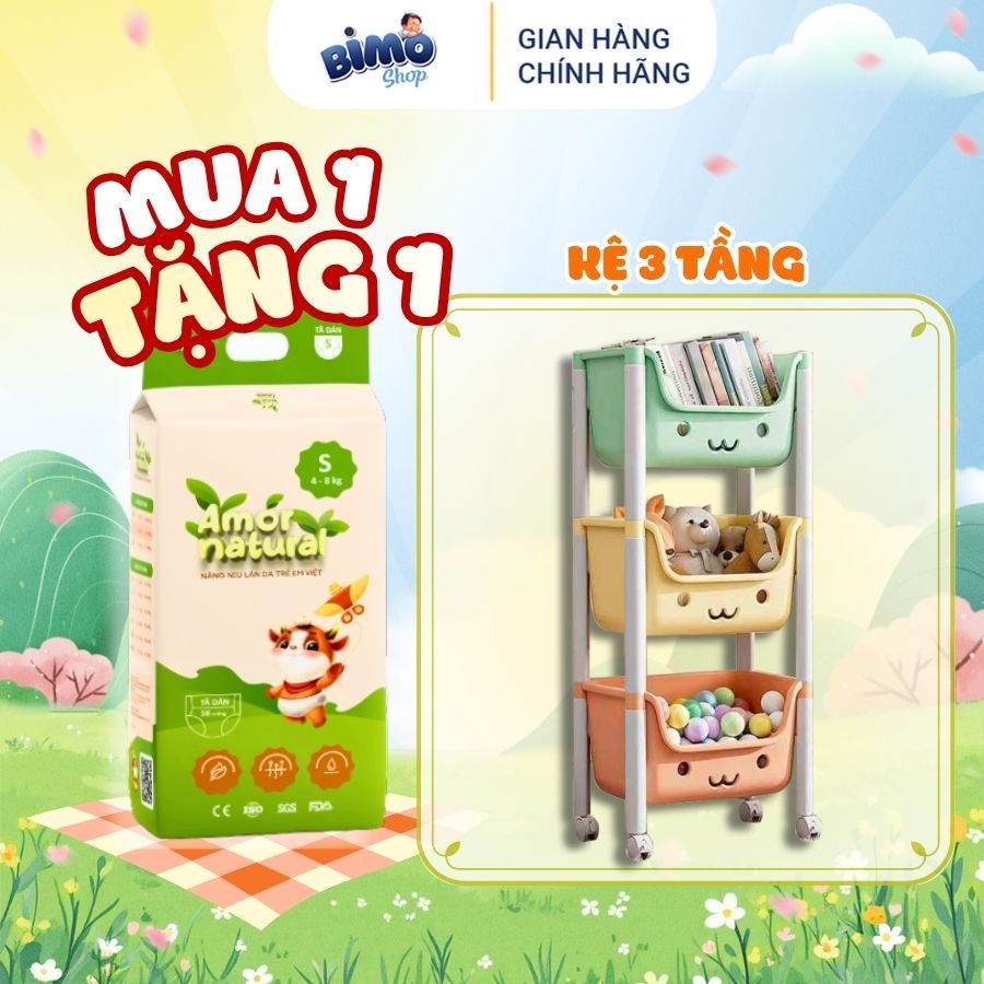 [1A] [TẶNG KỆ 3 TẦNG] - 1 Bịch Tã/Bỉm Dán/Quần AMOR NATURAL Việt Nam Mỏng Mềm, Thoáng Khí, Đủ Size N