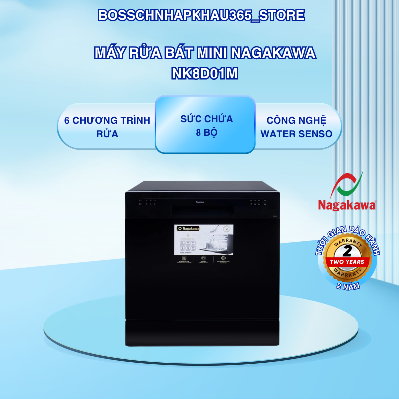 Máy Rửa Bát Nagakawa NK8D01M – 8 Bộ – 6 Chương Trình Rửa Tiện Ích – Xuất Xứ Malaysia – Bossch365