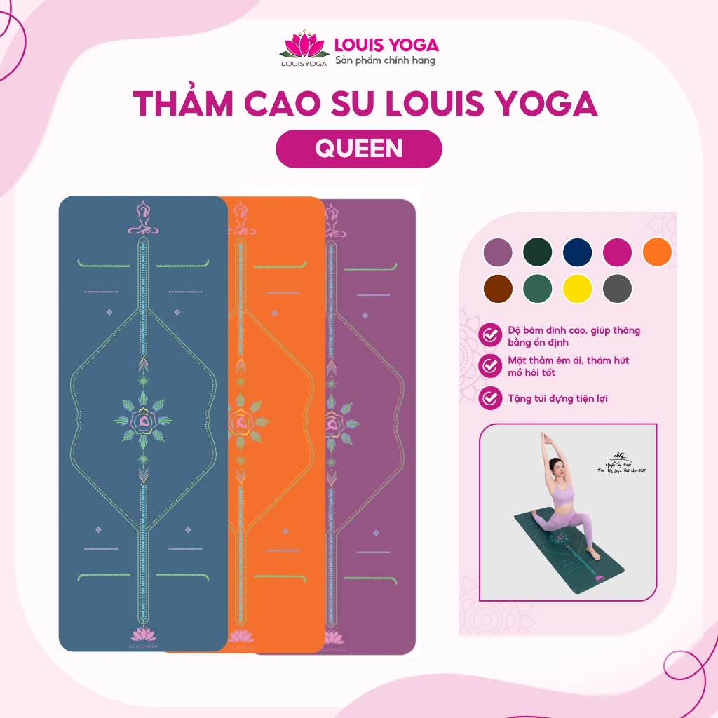 Thảm tập Yoga LOUIS YOGA, thảm tập thể dục tại nhà mẫu QUEEN, cao su tự nhiên có độ bám cao