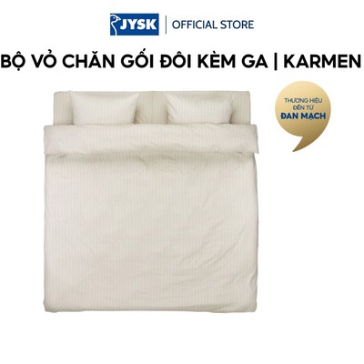 Bộ vỏ chăn gối đôi kèm ga cotton | JYSK KARMEN | màu vàng cát | R200xD220cm/R240xD260cm/R50xD70cm