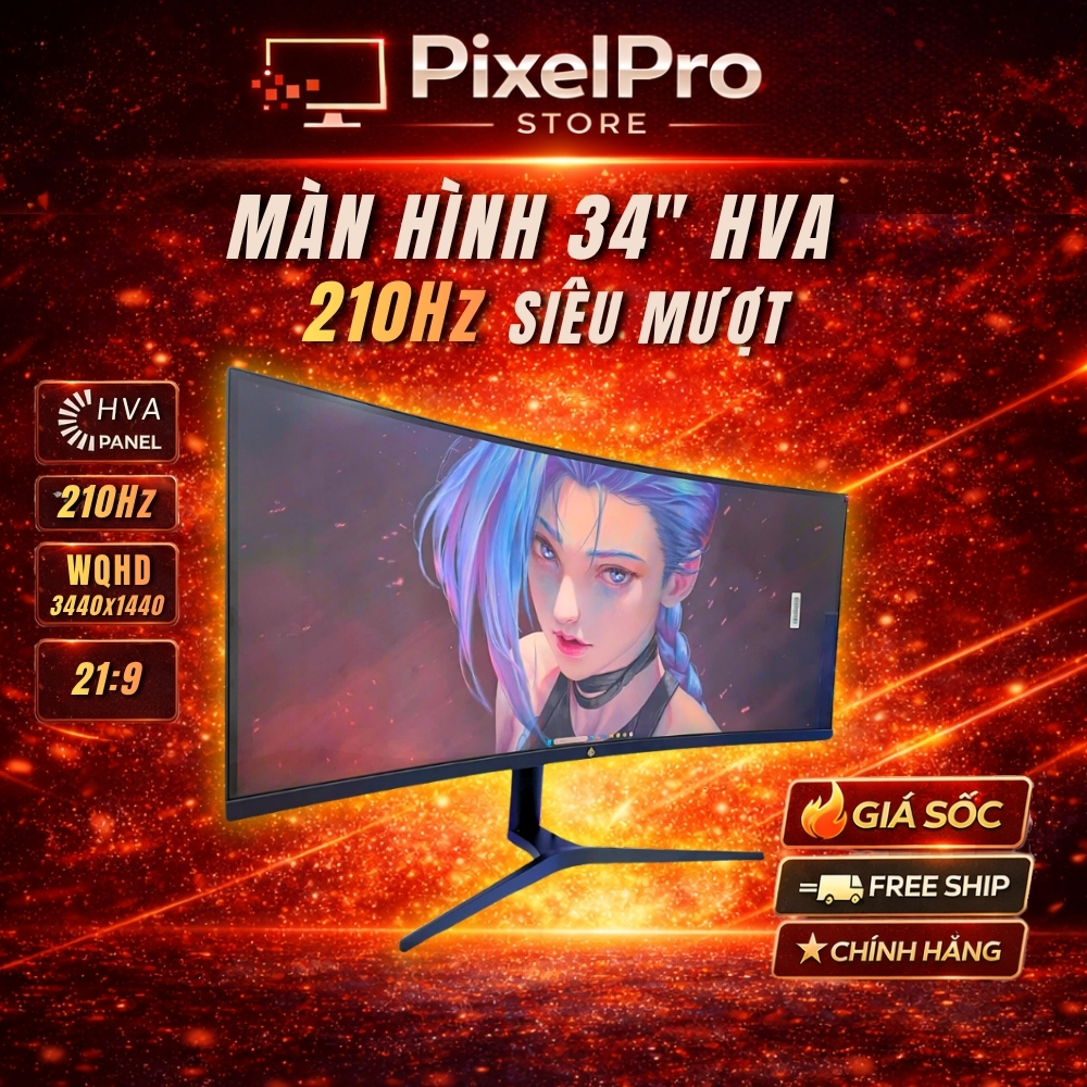 Màn Hình 34 inch Cong 4K 210Hz – 3440×1440 HVA, 1ms, HDR, Freesync | Gaming, Đồ Họa & Văn Phòng