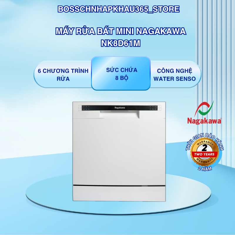 Máy Rửa Bát Nagakawa NK8D61M – 8 Bộ – 6 Chương Trình Rửa Tiện Ích – Bossch365