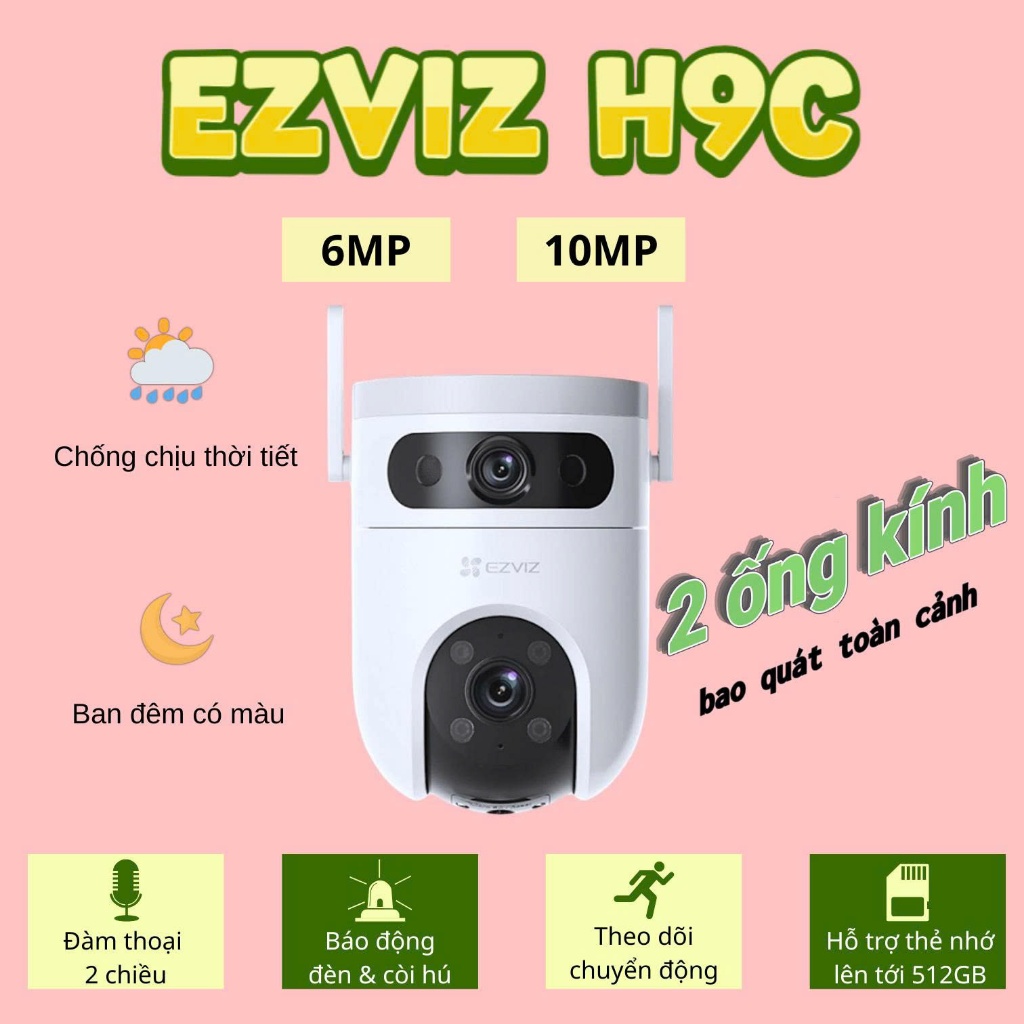 Camera Wifi Ezviz H9C 6MP/10MP 2 Mắt, Quay Quét 360°, Ghi Hình Màu Ban Đêm, Ngoài Trời