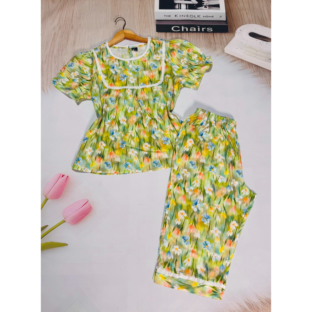 Đồ bộ lửng tiểu thư tole lanh lẻ size M (45-54kg)
