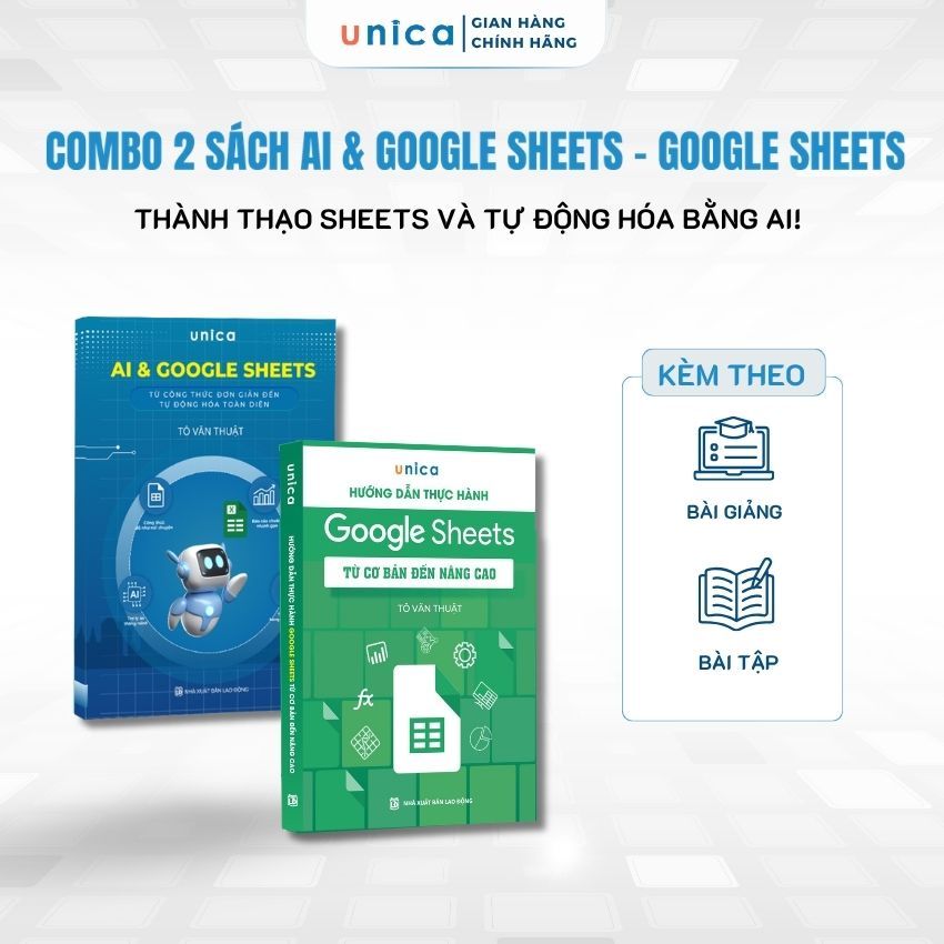 Combo 2 Sách Sách Google Sheets & AI Sheets – Làm việc thông minh cùng Trí tuệ nhân tạo