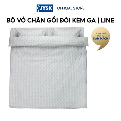 Bộ vỏ chăn gối đôi kèm ga cotton | JYSK LINE | xanh | R200xD220cm/R240xD260cm/R50xD70cm