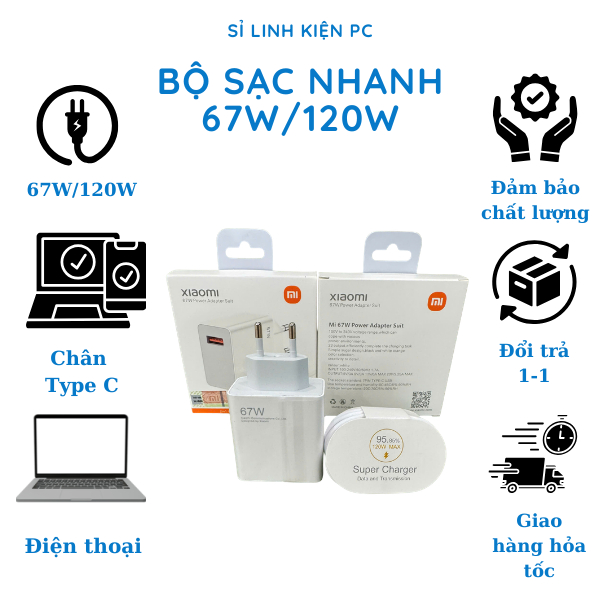 Bộ Sạc Siêu Nhanh 67W/120W - Mi Super Charger Siêu Nhanh, Sạc Báo MAX Vàng Và Thập Phân Phần % Pin