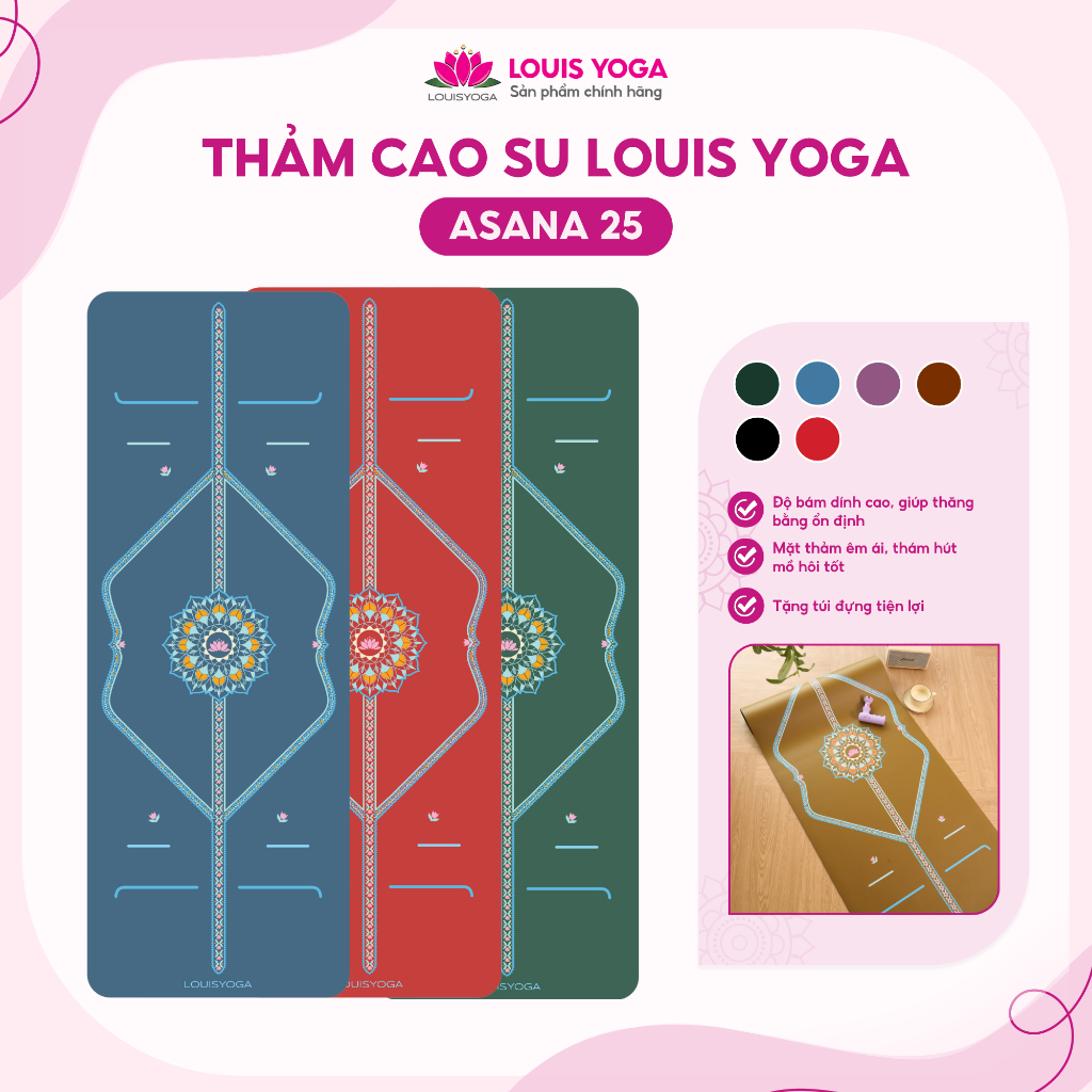Thảm tập Yoga LOUIS YOGA, thảm tập thể dục tại nhà mẫu ASANA 25, chất liệu cao su chống trơn trượt