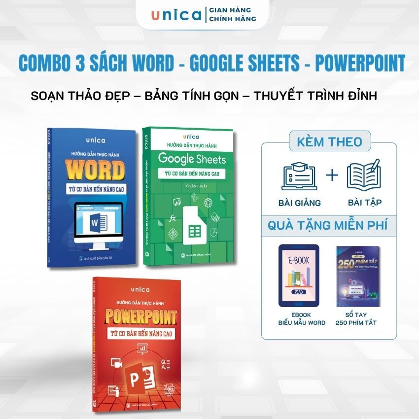 Combo 3 Sách Word - Google Sheets - PowerPoint Unica Thành Thạo Tin Học Văn Phòng Kèm Bài Giảng