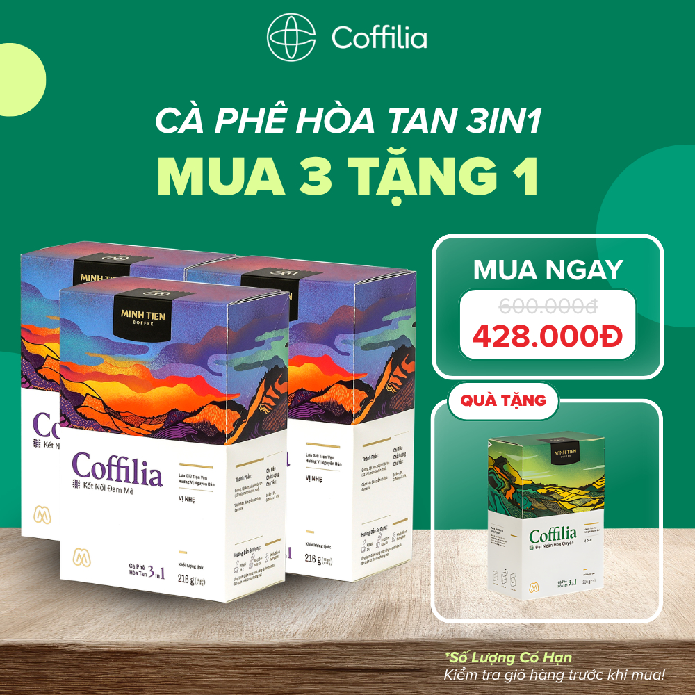 [Mua 3 Tặng 1] Cà Phê Hòa Tan Coffilia 3in1 Vị Nhẹ - Cafe Hòa Tan Kết Nối Đam Mê Hộp 12 Gói CF02