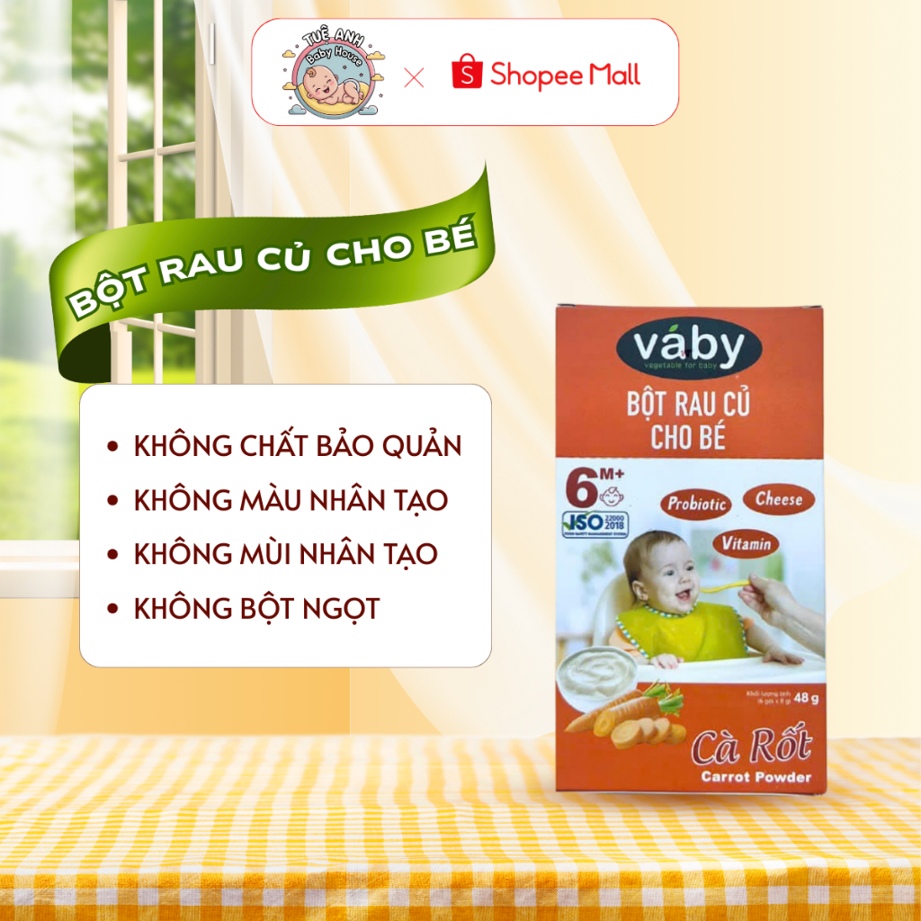 Bột Nêm Rau Củ Vị CÀ RỐT Vaby vegetable for baby 9 Nghĩa Cho Bé Ăn Dặm Từ 6 Tháng (Hộp 6 gói x 8gr)