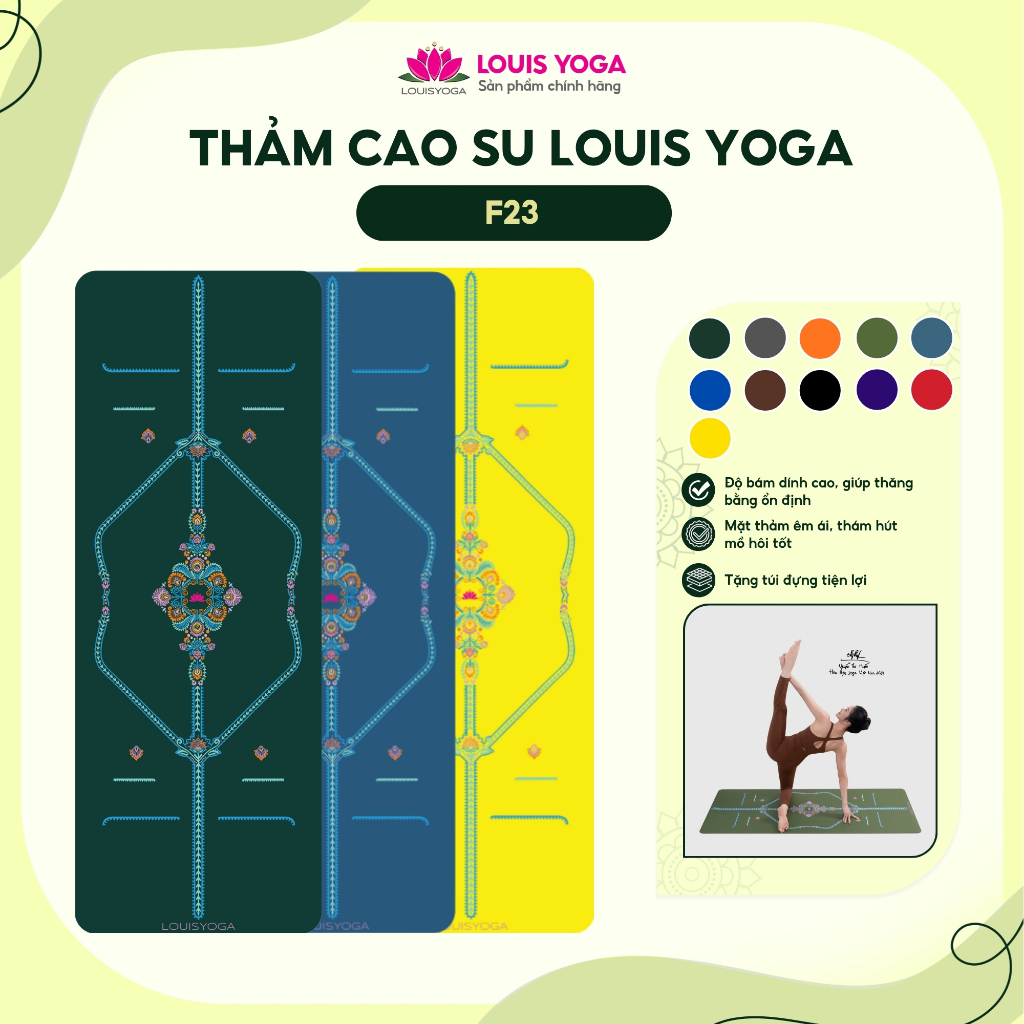 Thảm Yoga LOUIS YOGA, thảm tập thê dục tại nhà mẫu F23 định tuyến, chất liệu cao su thấm hút, êm ái