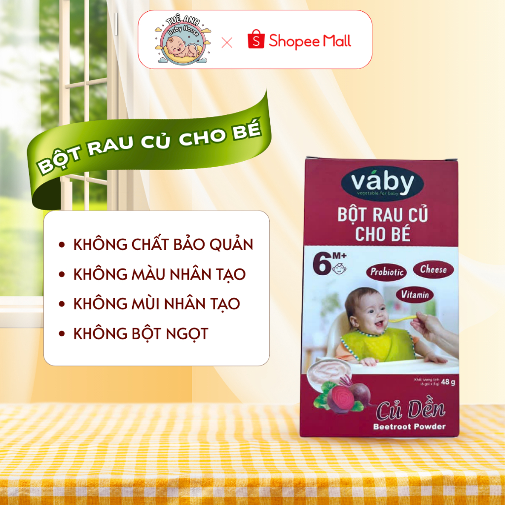 Bột Nêm Rau Củ Vị CỦ DỀN Vaby vegetable for baby 9 Nghĩa Cho Bé Ăn Dặm Từ 6 Tháng (Hộp 6 gói x 8gr)