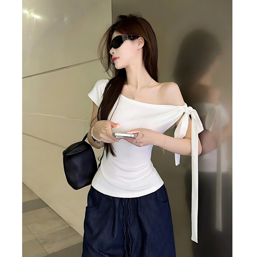 Áo Thun Nữ Trễ Vai Ôm Body Thắt Nơ Chất Cotton Mịn Co Dãn 4 Chiều BYJANE - 666 | BigBuy360 - bigbuy360.vn
