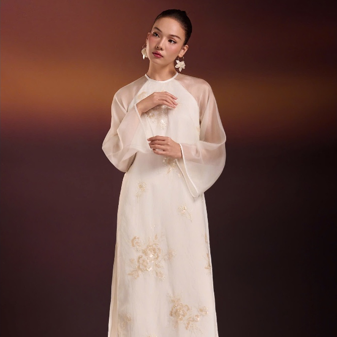 Áo Dài Bạch Ngân - EDINI - A1730 - Trắng