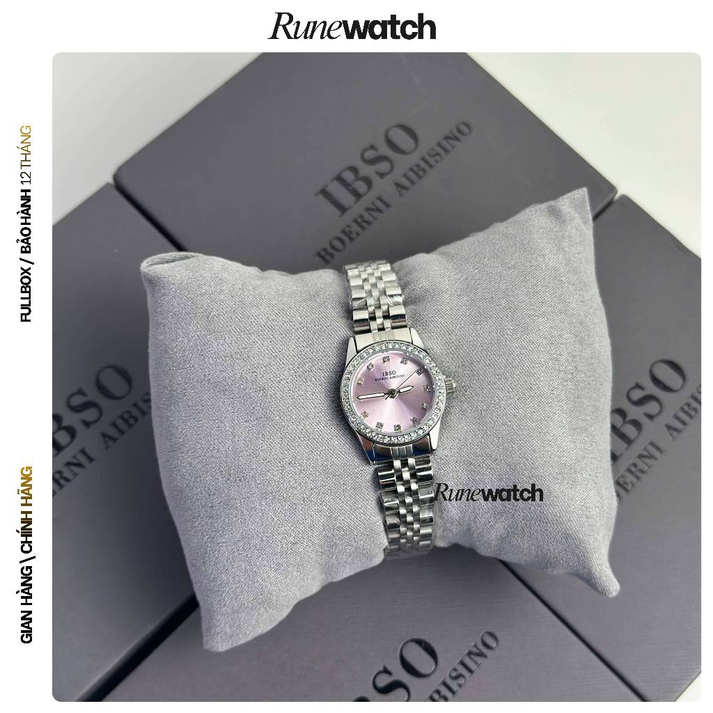 [ RuneWatch I38 Hồng ]  Đồng Hồ Nữ IBSO Chính Hãng Mặt Hồng Tone Nhẹ Viền Đá Size Mini 24mm - Fullbo